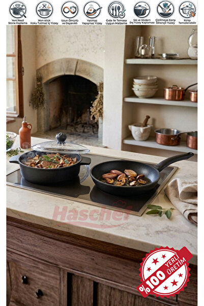 HASCHEF Kristal Döküm Titanyum Kaplama Basık Tencere - Kristal Tava