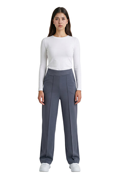 MODASPARK Anthracite High Waist Women's Palazzo Trousers with Pockets