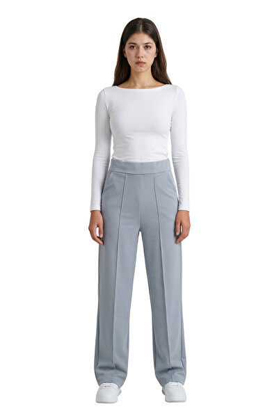 MODASPARK Gray High-Waisted Women's Palazzo Trousers with Pockets