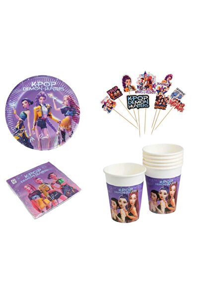 OEM KPOP DEMON HUNTERS ANNIVERSARY SET 10 Cake Toppers, 12 Plates, 12 Glasses...