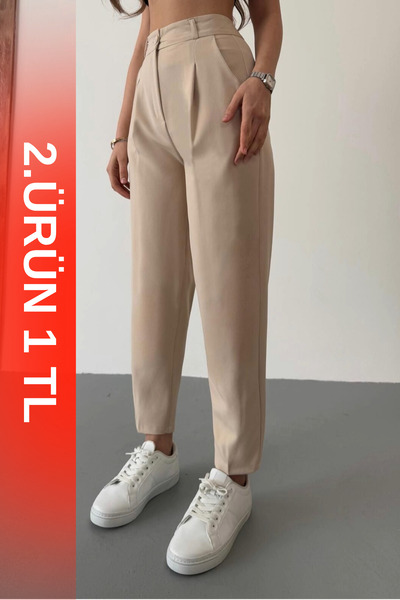 BİKELİFE Pantaloni de damă cu talie înaltă din pânză cu tăietură morcov