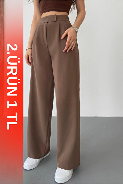 BİKELİFE Damenhose aus Palazzo-Stoff mit hoher Taille und Klettverschluss