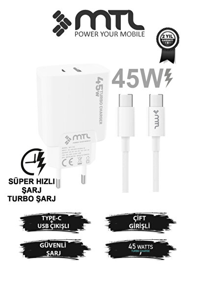 MTL 45W Turbo Çift Çıkış Type-C+Usb Adaptör+Type-C Type-C Kablo Süper Fast Şa...