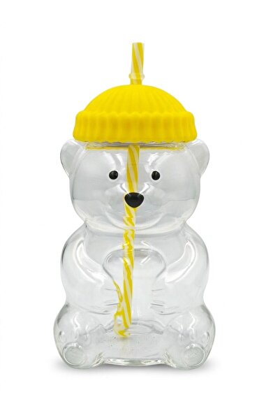 D4 DENIM Bear Shaped Borosilicate Glass Mugs with Silicon LID and PP Straw