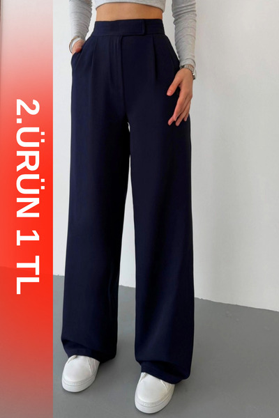 BİKELİFE Damskie spodnie Palazzo z wysokim stanem i zapięciem na rzep