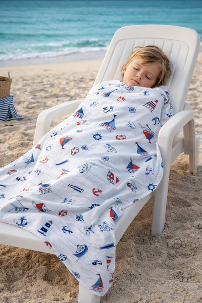 GÜRPAMUK HOME & BABY 100% Organic Bamboo Muslin Blanket 120X120Cm Ship Patter...