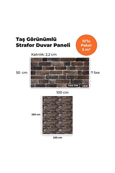KnB Duvar Panelleri TAS-719 TAŞ GÖRÜNÜMLÜ 3D STRAFOR DUVAR PANELİ (10'LU PAKET)