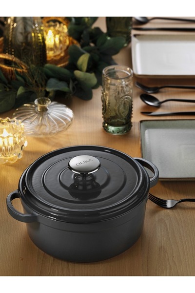 OLİKA قدر حديدي عميق مقاس 24 سم باللون الرمادي