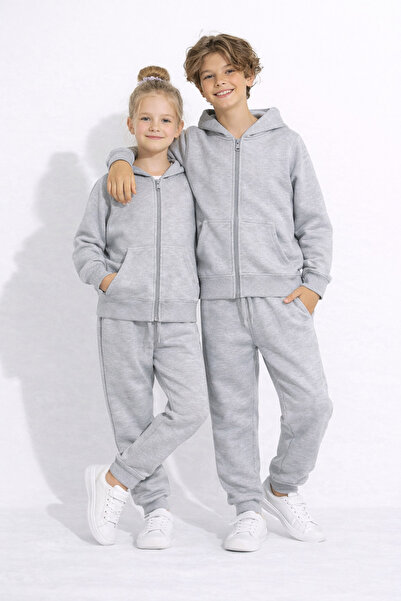 RAPAPA Set de trening unisex de tranziție pentru copii, gri cu fermoar cu glu...