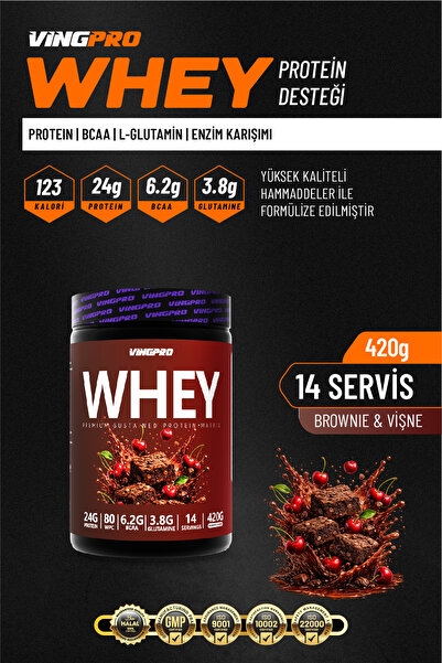 vingpro WHEY PROTEIN PRO WPC80 420GR 14 SERVİS VİŞNE & BROWNIE AROMALI KAS YA...