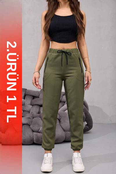 BİKELİFE Kadın Yüksek Bel Likralı Rahat Kumaş Jogger Beli Lastikli Pantolon