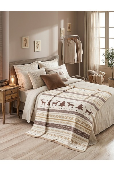 Sesli Yılbaşı Desenli Pamuklu Battaniye - Tek Kişilik