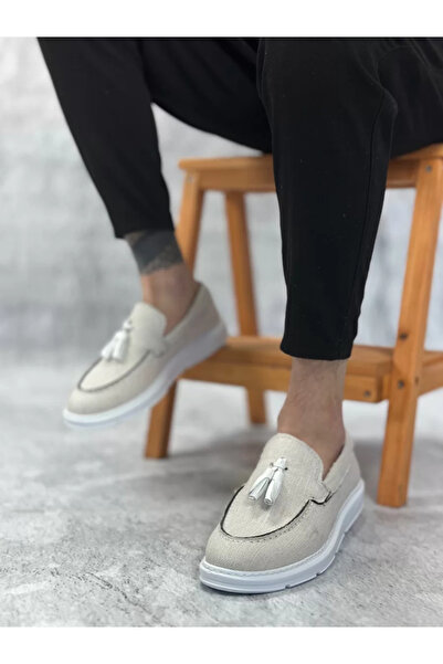 BOA BA0005 Чоловічі туфлі без шнурівки на високій підошві класичні лляні білі...