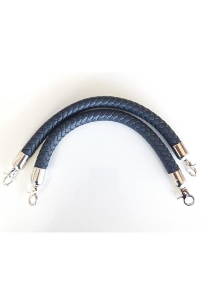 angel çanta aksesuar Πλεκτή λαβή τσάντας κοντή, ασημί μεταλλική, σκούρο μπλε