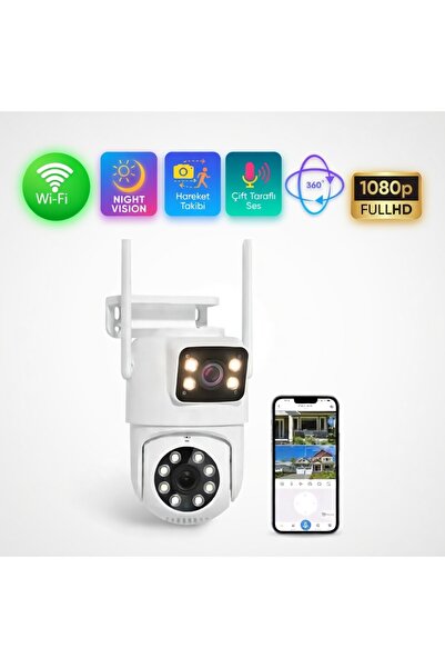 ERG 2 Kameralı 4MP WiFi 360° PTZ Güvenlik Kamerası,Çift Yönlü Ses, Hareket Ta...