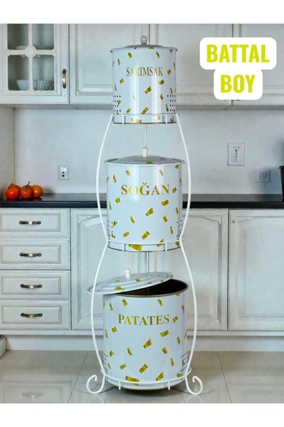 metalshop 3 Katlı Büyük Boy Metal Patates Soğan Kovası - Sebzelik - Patates S...