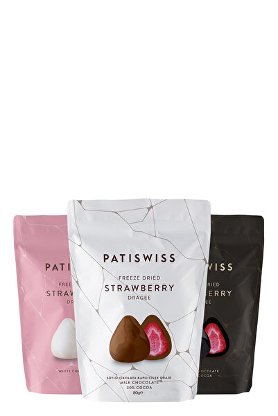 Patiswiss Sütlü, Bitter Ve Beyaz Çikolatalı Çilek Draje Seti, 80g X 3 Adet