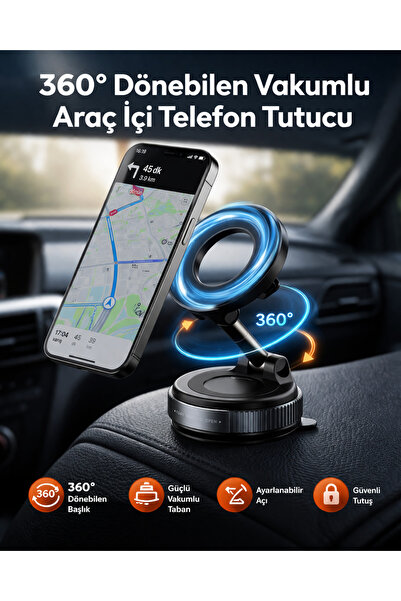 point marketing 360° Dönebilen Vakumlu Ayarlanabilir Araç İçi MagSafe Uyumlu ...