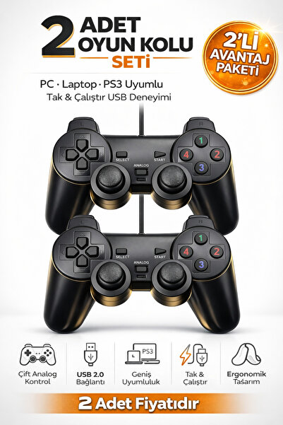 Maybax Oyun Kolu Pc Laptop Ps3 Uyumlu Usb 2.0 135cm Kablo Çift Analog Stick
