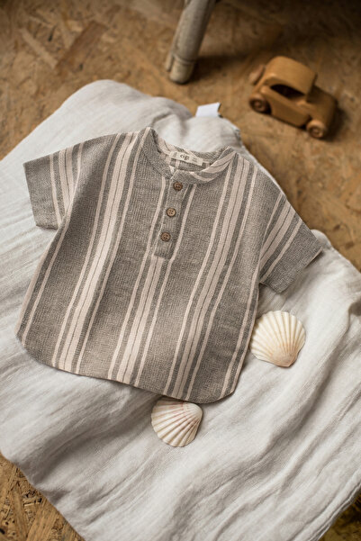 Cigit Oversize Half Placket Shirt 1-7 Years Green