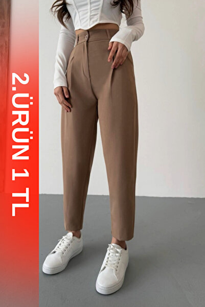 BİKELİFE Spodnie damskie z wysokim stanem i zaszewkami w kształcie marchewki