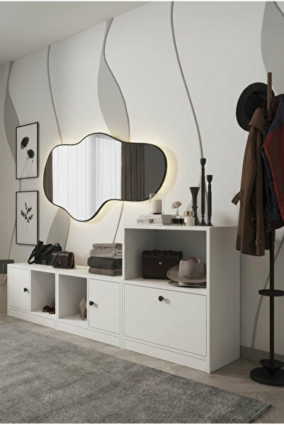 FOR WOMAN DESİGN Ahşap 3 Modüllü Çok Amaçlı Ayakkabılık Dolap Açık Raflı ve K...