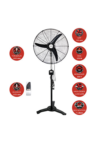 Dündar SV 65 (26") 65cm 170W 11200m3/h 230V Monofaze Uzaktan Kumandalı Ayaklı...