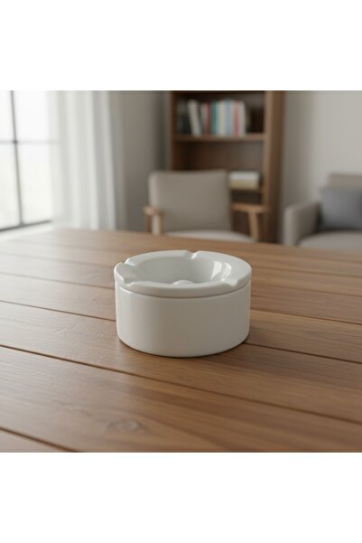 B&D Ceramic Ashtray with Cigarette Rest, White, Round Design