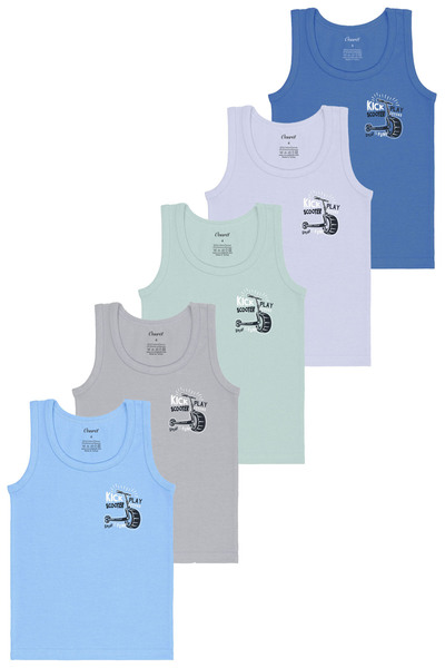 Onurel Boy's 5 Pack Mixed Color Scooter Printed Lycra Tank Top