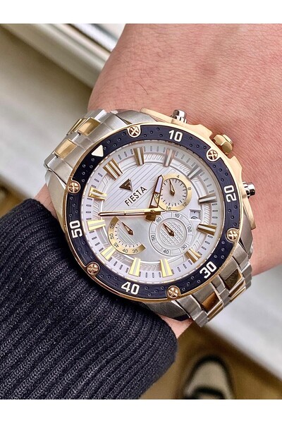 Fiesta ساعة يد رجالية بحزام معدني F24081M