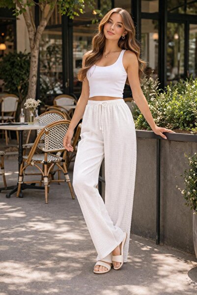 THEBEK بنطلون نسائي فضفاض من Bubble-Gofre مناسب للصيف ومريح وواسع ومرن