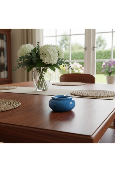 B&D Decorative Ceramic Ashtray, Speckled Blue, Round Design