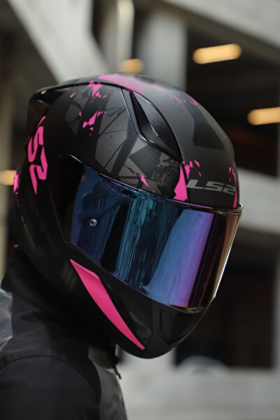 LS2 Rapıd 2 Race Palımnesıs Mat Siyah-Pembe Kask (1 Renkli + 1 Şeffaf Vizörlü)