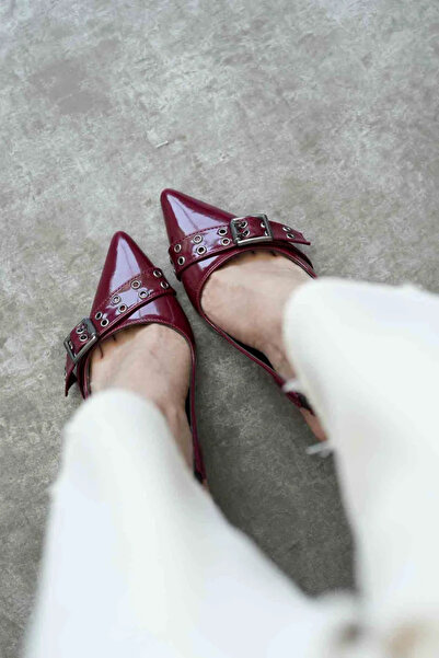 TRENDELLA حذاء نسائي بكعب عالي من الجلد المطلي باللون البوردو TR08MS07C