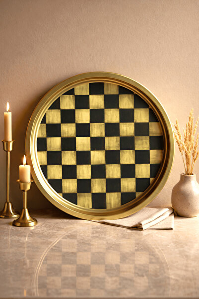 Sarkap Home 34 cm Desenli Metal Tepsi - Dama