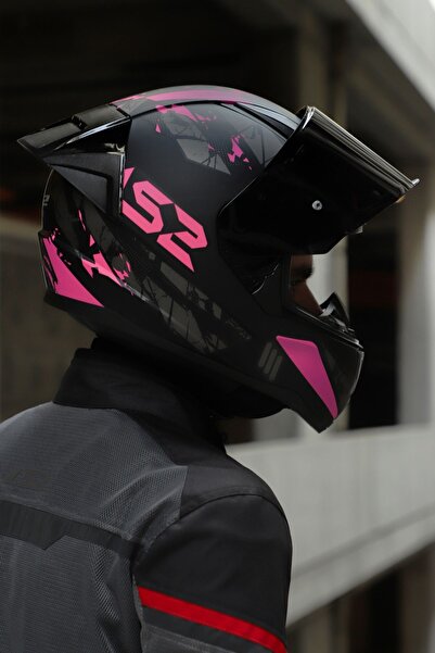 LS2 Rapıd 2 Race Palımnesıs Mat Siyah-Pembe Kask (1 Renkli + 1 Şeffaf Vizörlü)