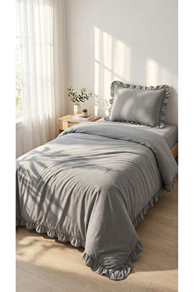 kesenegore طقم غطاء لحاف مفرد من 3 قطع من القماش القطني المطاطي باللون الرمادي