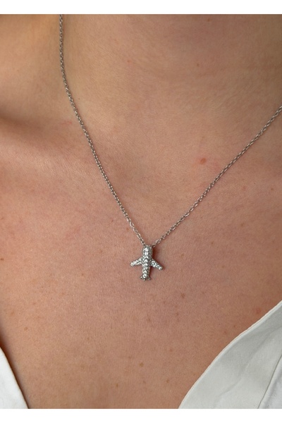 KİLİGİSTANBUL ÇELİK UÇAK FİGÜRLÜ KOLYE 40+5 CM