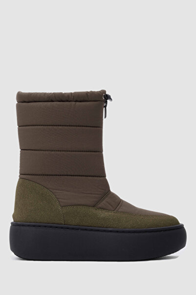 TOGO Haki Paraşüt Kumaş & Vegan Deri Suya Dayanıklı İçi Kürklü Bağcıksız Kadı...