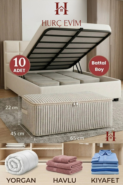 Genel Markalar 10 Adet Antrasit Çizgili Büyük Boy Baza Altı ve Çekyat Hurç - ...