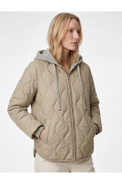 Koton Long Sleeve Pocketed Zippered Detachable Hooded Quilted Jacket