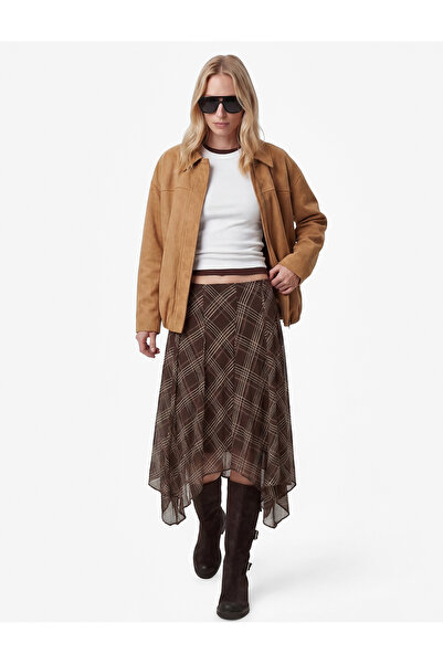 Koton Uzun Kollu Cepli Fermuarlı Suni Süet Ceket