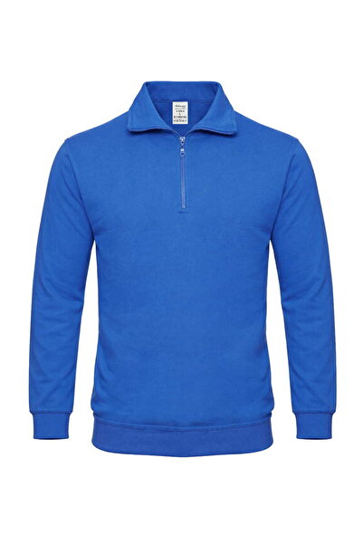 RELAXIA Hanorac pentru bărbați, albastru cobalt din bumbac, cu fermoar, cu gu...