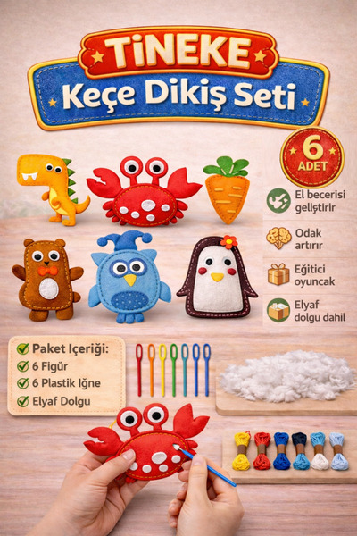 TİNEKE 6 Adet 3 Yaş Çocuklar Için Eğitici Oyuncak Kendin Yap Montessori Keçe ...