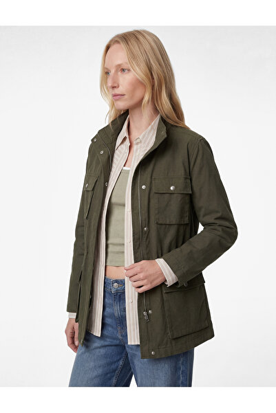 Koton Long Sleeve Pocketed Zippered Mock Neck Gabardine Transitional Jacket