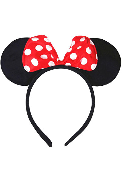 ReilaParty Minnie Mouse Tarzı Fare Tacı - Kırmızı Fiyonklu Puantiyeli Parti T...