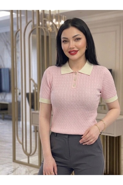 ABBA Μπλουζάκι με γιακά πόλο, μαλακή υφή, πλεκτό με σχέδιο, πουλόβερ σε ροζ α...