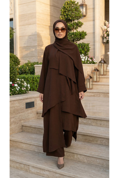 Mürdüm butik Asymmetrical Cut Piece Asel Suit - Bitter Brown