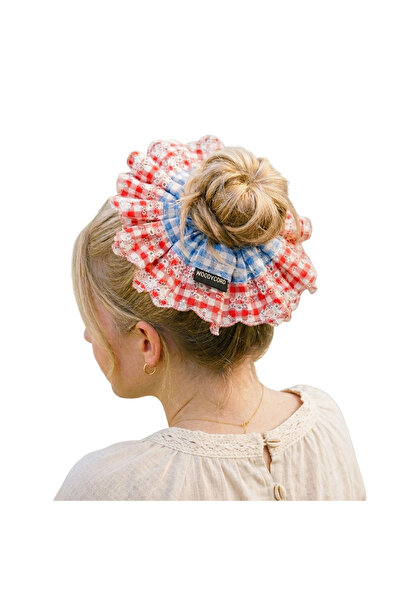 woodycord Handmade Gingham and Scallop Detailed Gingham Scrunchie Buckle
