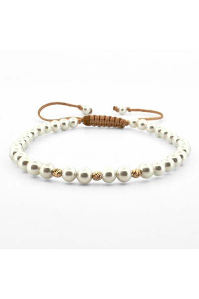 Teo Bijoux Bracelet with 14K Gold Beads and White Mallorca Pearls
